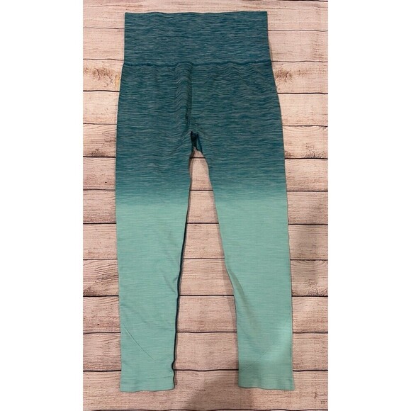 Yelete High Waist Ombre Green Work Out Leggings Womens Size XL Seamless - Picture 3 of 5